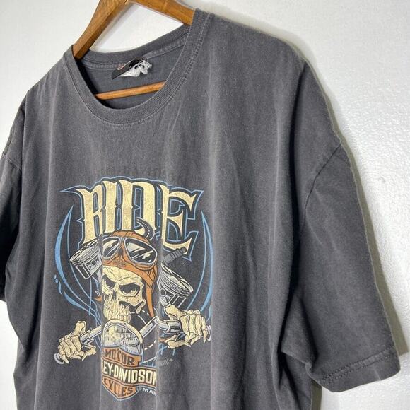 Harley Davidson Dark Gray Skull Graphic Print Short Sleeve Shirt Size 2XL Men's - Picture 2 of 13